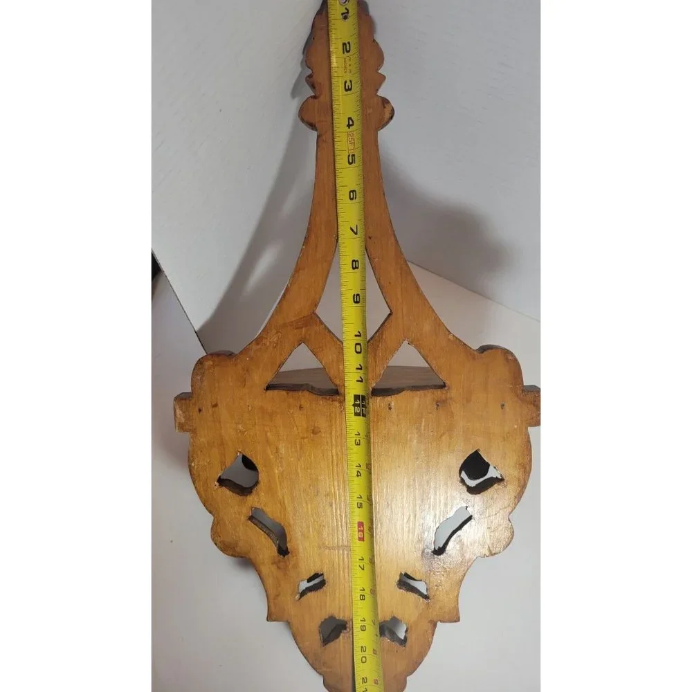 Beautifully Ornate Hand Carved Figural Wood Bracket Wall Shelf, set of two.